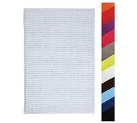 MSV - Alfombra de baño de Microfibra de Chenilla - Pelo Largo, Antideslizante - Lavable a máquina - Práctico Lazo para Colgar - Máxima Comodidad e higiene - Blanco - Individual - 60 x 90 cm