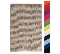 MSV - Alfombra de baño de Microfibra de Chenilla - Pelo Largo, Antideslizante - Lavable a máquina - Práctico Lazo para Colgar - Máxima Comodidad e higiene - Color Topo - Individual - 60 x 90 cm