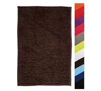 MSV - Alfombra de baño de Microfibra de Chenilla - Pelo Largo, Antideslizante - Lavable a máquina - Práctico Lazo para Colgar - Máxima Comodidad e higiene - Marrón Chocolate - Individual - 60 x 90 cm