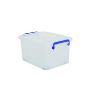 MSV - Caja de Almacenamiento de Polipropileno - Asas Transparentes Blancas/Azules - 13 L - 44 x 27 x 19 cm - Tapa Segura - Apilable - Ideal para el hogar y la Oficina