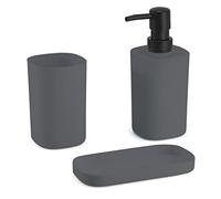 MSV, Conjunto de 3 Accesorios de Baño Elegantes y Prácticos de Lona, Ideales para una decoración Moderna, Color Gris Oscuro, Tamaño Estándar, Accesorios de Baño