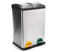 MSV - Contenedor de reciclaje con pedal de acero inoxidable de 40 l - 2 contenedores extraíbles de 20 l - Diseño moderno - Silencioso y a prueba de olores - Ideal para cocina y exteriores