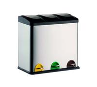 MSV - Contenedor de reciclaje con pedal de acero inoxidable de 60 l - 3 compartimentos extraíbles de 20 l - Diseño moderno, silencioso y a prueba de olores - Ideal para cocina y exteriores