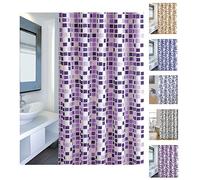 MSV Cortina de Baño, Diseño Mosaico, Plástico y Poliéster, Violeta, 180 x 200 cm