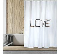 MSV Cortina de Ducha antimoho, antibacteriana, Lavable, Impermeable, con 12 Anillas para Cortina de Ducha, poliéster, Love, 180 x 200 cm, Color Blanco