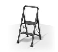 MSV - Escalera Plegable de Acero de 2 peldaños - Capacidad de Carga: 150 kg - Estándar de Seguridad GS - Diseño Compacto y Plegable, Ahorra Espacio - Patas Antideslizantes - Color Negro