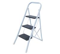 MSV - Escalera Plegable de Acero de 3 peldaños - Capacidad de 150 kg - Estándar de Seguridad GS - Diseño Compacto y Plegable, Ahorra Espacio - Patas Antideslizantes - Blanco y Negro