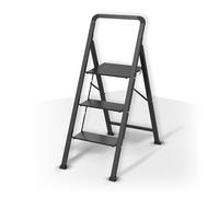 MSV - Escalera Plegable de Acero de 3 peldaños - Capacidad de Carga: 150 kg - Estándar de Seguridad GS - Diseño Compacto y Plegable, Ahorra Espacio - Patas Antideslizantes - Color Negro