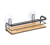MSV Estantería de Ducha para baño, sin Agujeros, con ventosas, Acero y bambú, 12 x 9 x 25,5 cm, Color Negro Mate