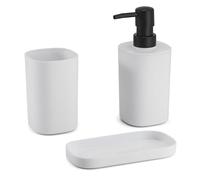 MSV - Juego de 3 Accesorios de baño en Lona - Diseño Elegante y práctico - Tamaño estándar - Blanco - Ideal para decoración Moderna - Accesorio de baño