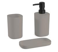 MSV - Juego de 3 Accesorios de baño en Lona - Diseño Elegante y práctico - Tamaño estándar - Color Topo - Ideal para decoración Moderna - Accesorio de baño