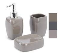 MSV - Juego de Accesorios de baño de cerámica de 3 Piezas - Dispensador de jabón - Jabonera - Vaso - Color Topo - Diseño Elegante y estético