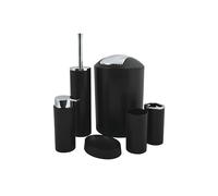 MSV - Juego de Accesorios de baño Hannah - 6 Piezas en PP - Cubo de Basura, escobilla de baño, dispensador de jabón, portacepillos, Vaso, jabonera - Negro - Diseño Moderno