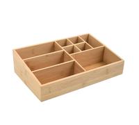 MSV - Organizador de Maquillaje 10 Compartimentos - Gama ISALYS - Bambú Natural - Caja de Almacenamiento Multifuncional para Cosméticos y Accesorios - Beige