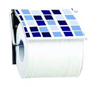 MSV - Portarrollos de Papel higiénico de Pared - PS y Acero Cromado - Modelo Mosaiko - Dimensiones 13 x 15 x 11,5 cm - Azul - Diseño Moderno y Funcional para el baño