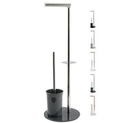MSV - Portarrollos y escobillero Bergamo, Acero Inoxidable - Portavasos Gris Oscuro - Accesorio 3 en 1 - Diseño Elegante y práctico - Tamaño estándar - Compacto y versátil