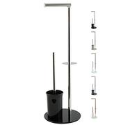 MSV - Portarrollos y escobillero Bergamo, Acero Inoxidable - Portavasos Negro - Accesorio 3 en 1 - Diseño Elegante y práctico - Tamaño estándar - Compacto y versátil