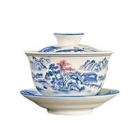 MSWgjYRQ Tazas de té de China Jingdezhen-Blue and White Ceramic Teacups, Gaiwan, Home Tea Making Tureen, Tureen de alta gama, tazón, tetera y tazas de porcelana (paisaje de Gaiwán)