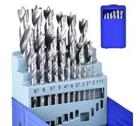 Mtchavno 25 Piezas Brocas de Taladro para Madera 1-13 mm, Juego Completo HSS Helicoidal para Madera, Goma, Poliuretano, Plástico, Juego de Brocas con Estuche, Ángulo de Punta 135°
