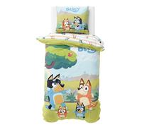MTOnlinehandel Bluey Ropa de cama de algodón de 135 x 200 cm, para niñas y niños, 1 funda de almohada de 80 x 80 cm + funda nórdica de 135 x 200 cm, regalo de bingo y azul