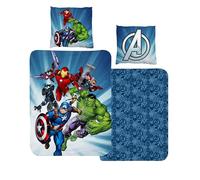 MTOnlinehandel Juego de ropa de cama de franela de 135 x 200 cm,diseño de los Vengadores de Marvel,suave para invierno,1 funda de almohada de 80 x 80 cm + funda nórdica de 135 x 200 cm,100% algodón