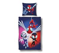 MTOnlinehandel Juego de ropa de cama infantil de 135 x 200 cm, diseño de Spidey & Super Friends, para niñas y niños, adolescentes, 100 % algodón, 1 funda de almohada de 80 x 80 cm + funda nórdica de