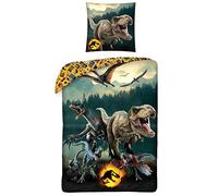 MTOnlinehandel Jurassic World - Juego de cama infantil con diseño de dinosaurios, 1 funda de almohada de 80 x 80 cm y 1 funda de edredón de 135 x 200 cm, diseño de dinosaurios T-Rex Dino 100% algodón