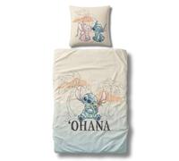 MTOnlinehandel Ropa de cama infantil 135x200 con diseño Ohana Lilo & Stitch para niñas y niños, ropa de cama para adolescentes, 100 % algodón, 1 funda de almohada de 80 x 80 + funda nórdica 135x200