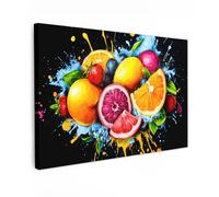 MuchoWow© Cuadros Decoracion Salon Modernos 120x80 cm para Dormitorios Cuadro Decorativos de Salon Lienzos Decorativo Pared Decoracion Dormitorio Matrimonio Fruta - Graffiti - Naranja - Fresa