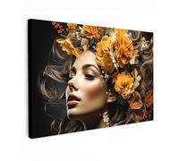 MuchoWow© Cuadros Decoracion Salon Modernos 120x80 cm para Dormitorios Cuadro Decorativos de Salon Lienzos Decorativo Pared Decoracion Dormitorio Matrimonio Mujer - Retrato - Flores - Colorido