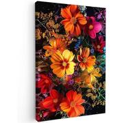 MuchoWow© Cuadros Decoracion Salon Modernos 60x90 cm Pinturas Lienzo Decorativo para Pared Decoración Hogar Lienzos Flores - Colorido - Negro