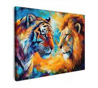 MuchoWow© Cuadros Decoracion Salon Modernos 70x50 cm para Dormitorios Cuadro Decorativos de Salon Lienzos Decorativo Canvas Wall Art Decoracion Modernos Animales - Arte - León - Tigre