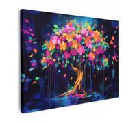MuchoWow© Cuadros Decoracion Salon Modernos 80x60 cm para Dormitorios Cuadro Decorativos de Salon Lienzos Decorativo Pared Comedor Decoracion Pasillo Árbol - Flores - Mágico - Coloreado