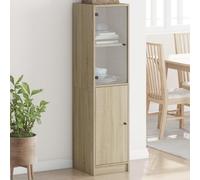 Mueble alto con puerta de cristal, acabado en roble Sonoma, de 35x37x142 cm