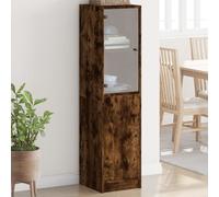 Mueble alto con puerta de cristal, color roble ahumado, 35x37x142 cm