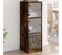 Mueble alto con puertas de cristal, acabado en roble ahumado, dimensiones 35x37x109 cm