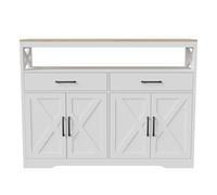 Mueble Aparador Blanco 140 cm, Buffet de Cocina con 2 Cajones y 2 Armarios, Mueble Auxiliar con Estantes Regulables para Comedor, Salón y Entrada