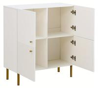 Mueble aparador - Buffet - Blanco con detalles dorados - 4 puertas - Bambú