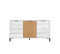 Mueble aparador de salón comedor tokio estilo nórdico en color blanco albo y roble rayado con 3 puertas 136 cm 40 cm