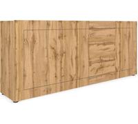 Mueble aparador Elios con 3 puertas y 3 cajones, dimensiones 200 x 40 x 83,5 cm, acabado en roble natural