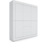 Mueble aparador Elios con 5 puertas y 3 cajones, acabado blanco brillante, dimensiones: 150 x 35 x 165 cm