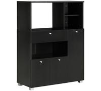 Mueble aparador HOMCOM con micrófono, armario de cocina, mueble multiusos con 2 armarios, 4 nichos y cajón deslizante Sun. 90L x 40L x 120H cm en color negro