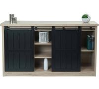 Mueble aparador HWC-K75, mueble alto Regal Schrank con puerta corredera, 7 compartimentos, aspecto de madera, estilo industrial, metal, 84x150x40 cm, color natural