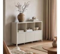Mueble aparador "Lukkodso" con 3 puertas y 6 compartimentos, de 77 x 110 x 30 cm, color beige