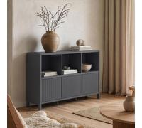 Mueble aparador "Lukkodso" con 3 puertas y 6 compartimentos, de 77 x 110 x 30 cm, color gris
