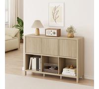 Mueble aparador "Lukkodso" con 3 puertas y 6 compartimentos, dimensiones 77 x 110 x 30 cm, acabado imitación roble