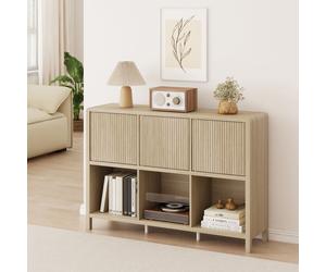 Mueble aparador "Lukkodso" con 3 puertas y 6 compartimentos, dimensiones 77 x 110 x 30 cm, acabado imitación roble