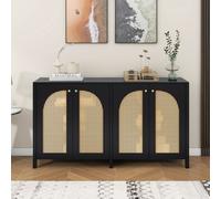 Mueble aparador moderno de 145*40*80 cm, estilo minimalista, con 4 puertas de ratán, pomo de metal, diseño sencillo, ideal para comedor, salón o cocina, color