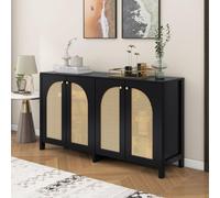 Mueble aparador moderno Fortuna Lai, estilo minimalista, con 4 puertas de ratán, pomo de metal, mueble aparador sencillo para comedor, sala de estar o cocina ()