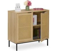 Mueble aparador Relaxdays con 2 puertas de ratán, color beige claro y